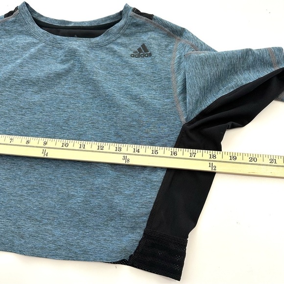 Adidas Women’s Sz L Heathered Blue Activewear Stretchy Cropped Top Mesh Back Tee - Picture 10 of 12